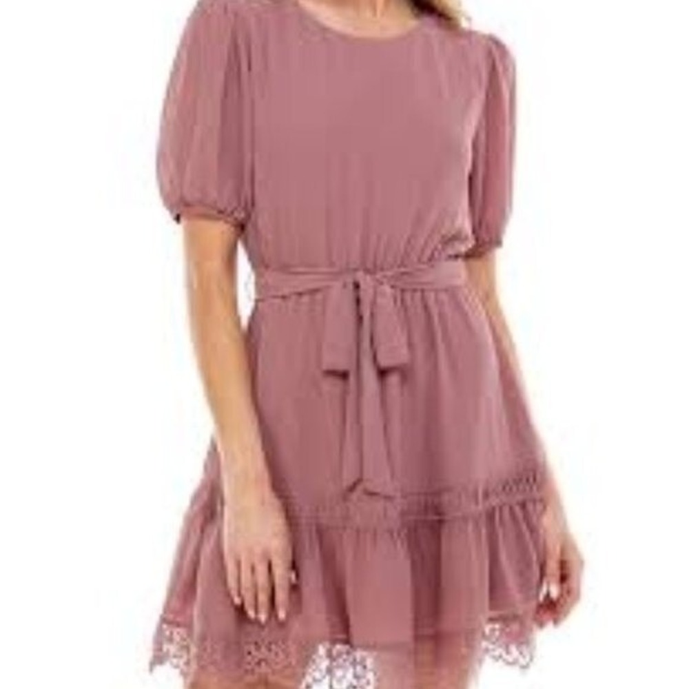 Speechless Juniors' Belted Lace‎ Trim Dress Size Large